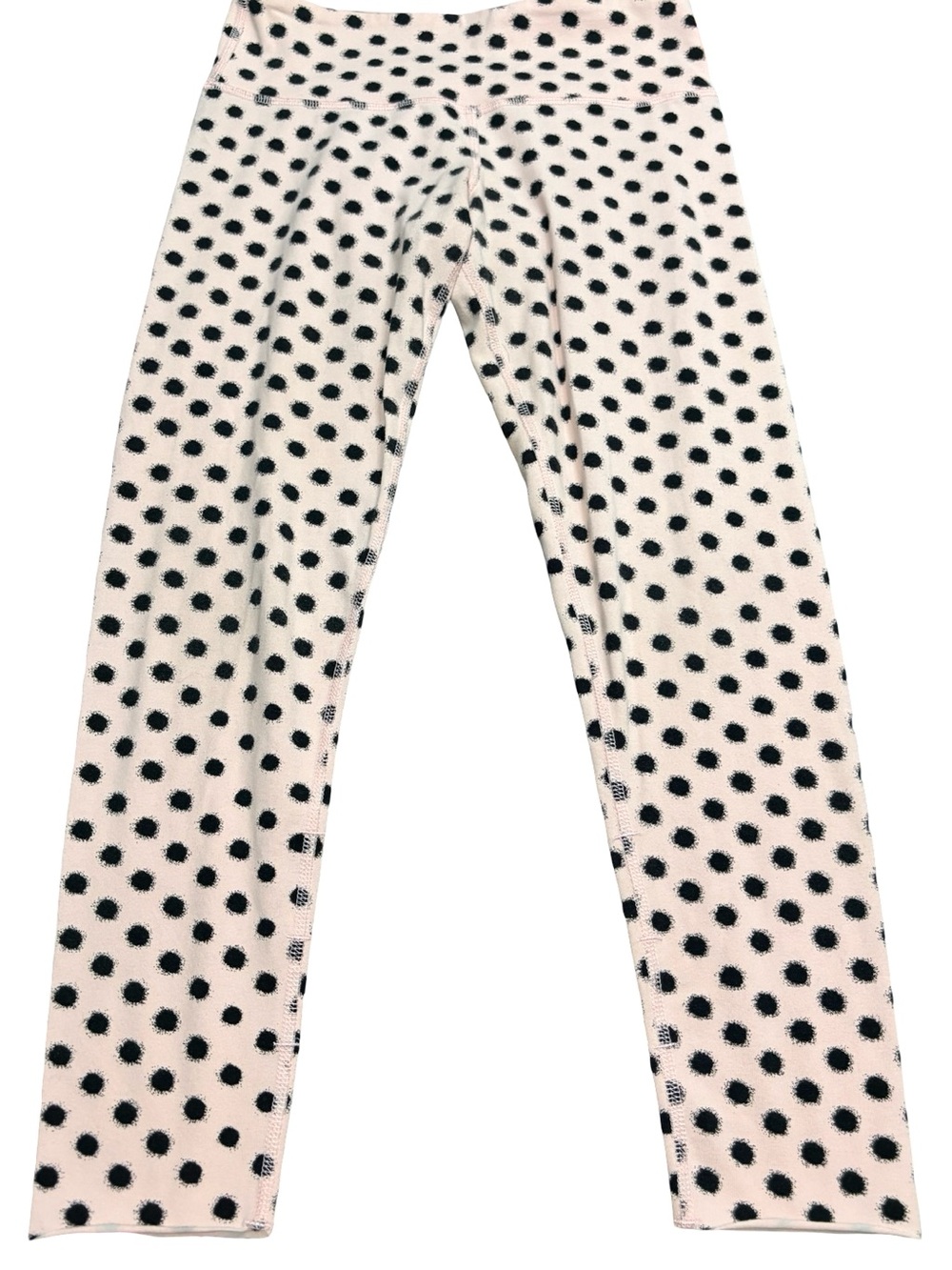 Lululemon Pink Black Polka Dot Leggings Size 6 Raw Hem 23.5" Inseam